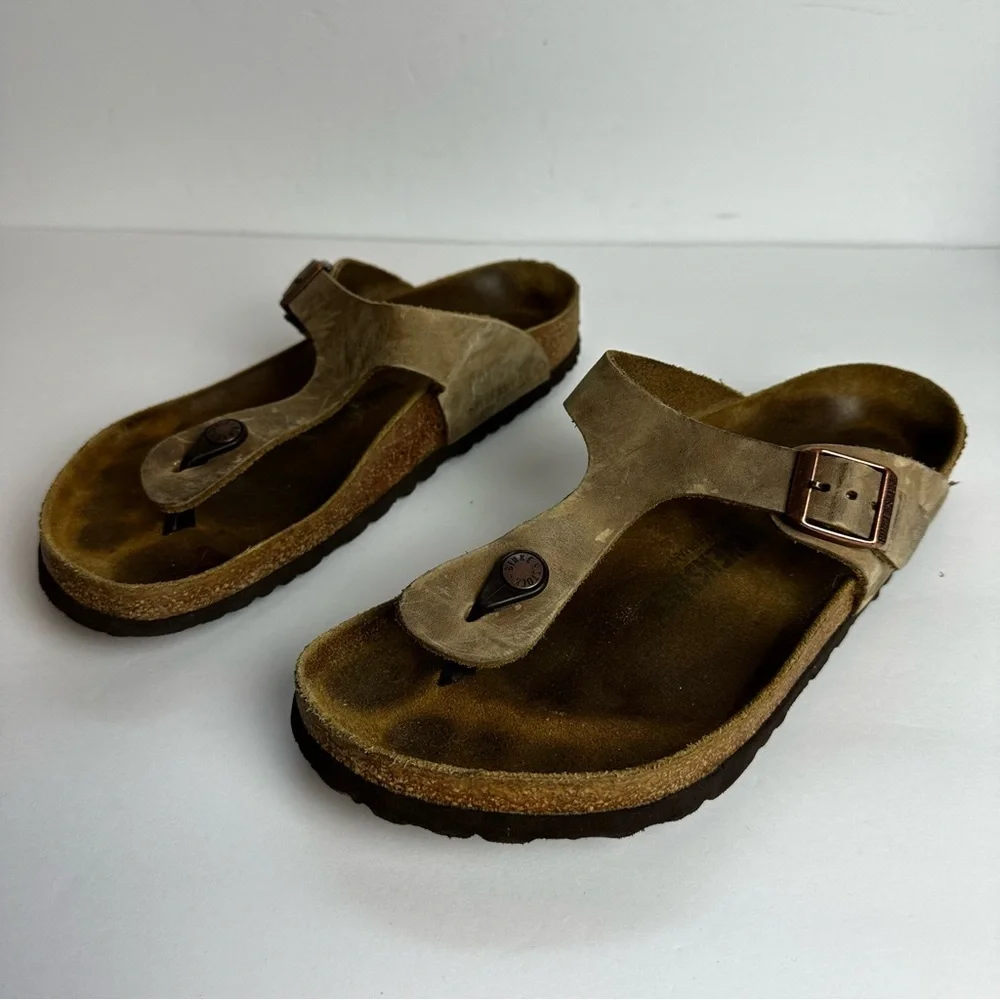 Birkenstock Gizeh Sandals Women's Size 10 or Men's 8 EU 41 Thong Shoes Tan - Picture 5 of 9